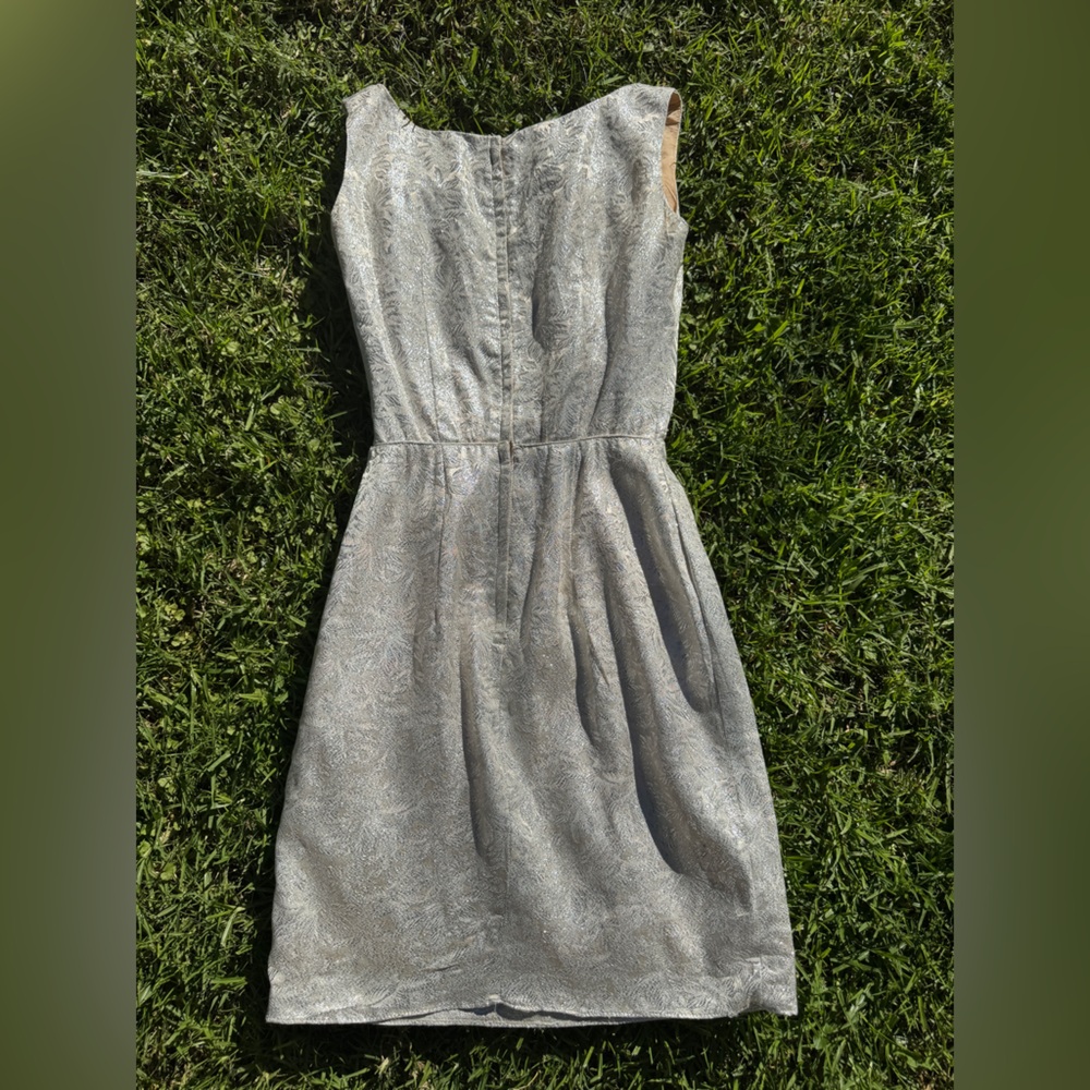 60s Vintage Lilli Diamond Silver Brocade Wiggle Dress Xs - Picture 4 of 8